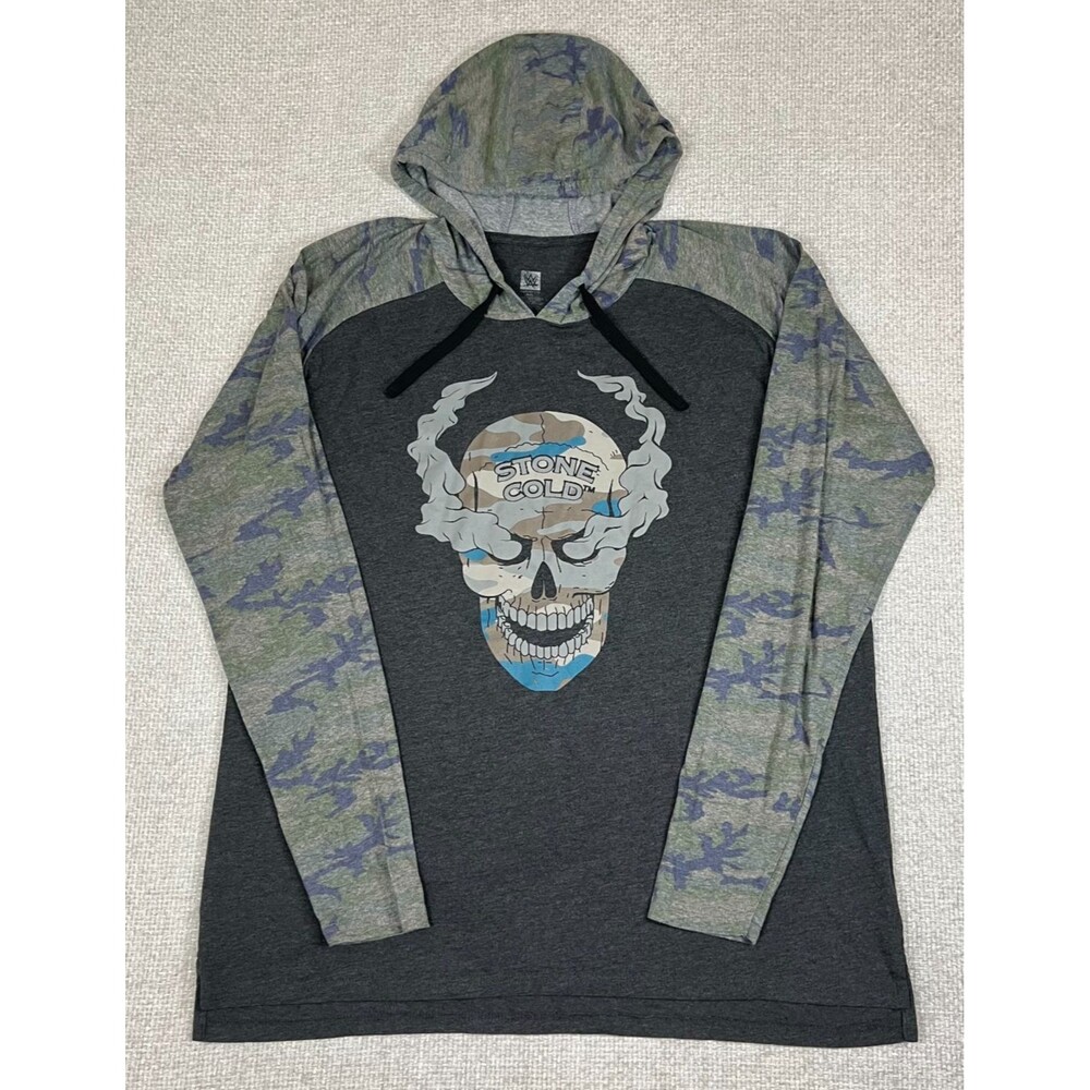 WWE Stone Cold Steve Austin Hoodie Mens XXL Gray Lightweight Pullover Sweatshirt